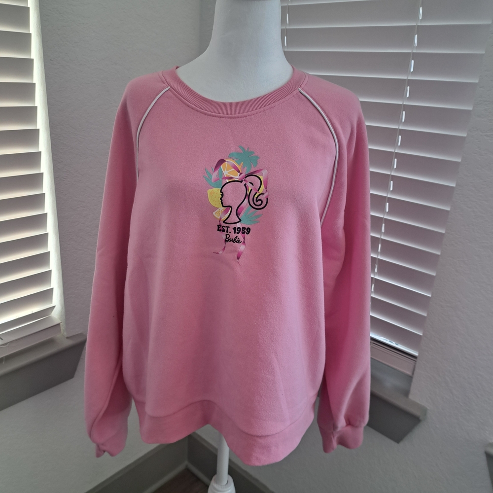 Barbie Light Pink Crewneck Sweatshirt with Tropical Silhouette